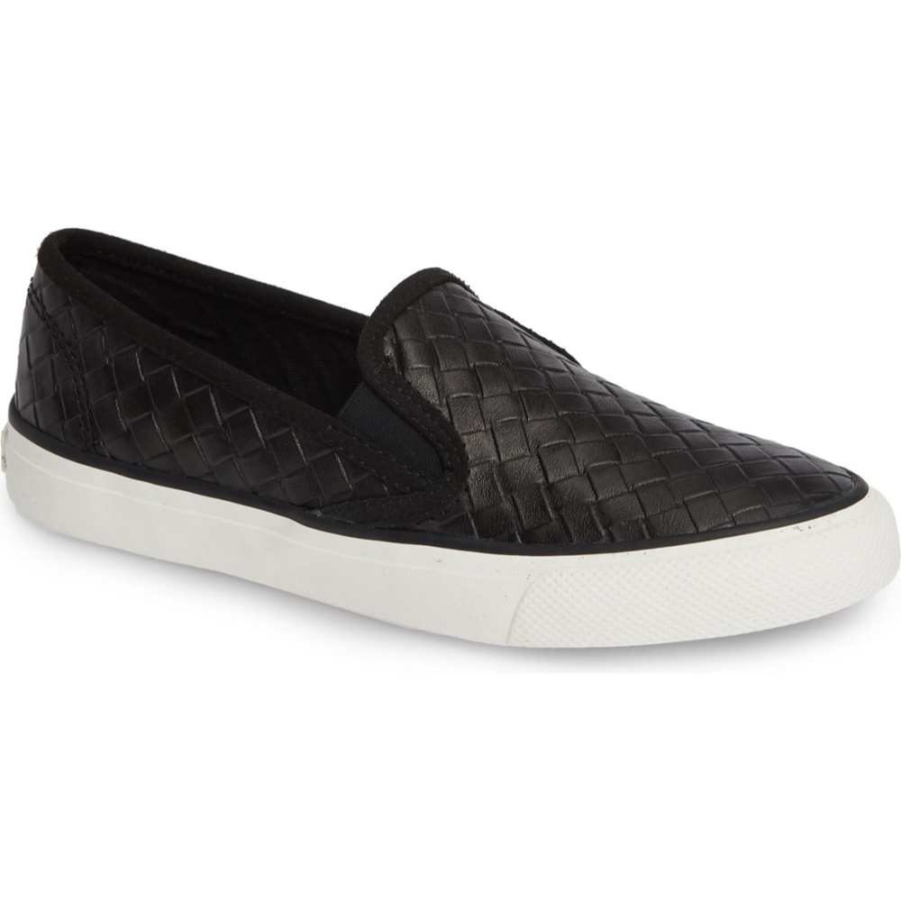 Sperry Seaside Weave Black Leather Slip On Sneaker